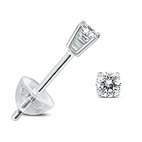 Diamond Solitaire Stud Earrings in 14K White Gold with Silicon Backs (.04-.65 Carat TW)