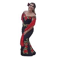 3D Floral Red Flower Pattern Prom Formal Dresses Black Mermaid with Side Slit Off The Shoulder Boho Neck Evening Gowns