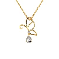 VVS Half Butterfly Style Pendant in 14K White/Yellow/Rose Gold with 0.03 Ct Round Natural Diamond & 0.65 Ct Pear Moissanite Solitaire Diamond & 18k Gold Chain Engagement Necklace for Women (IJ, I1-I2)