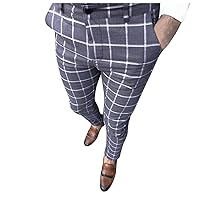 Mens Sweatpants, Men Dress Pants Big and Tall Casual Plaid Stretch Flat-Front Skinny Pencil Pants Pocket Trousers Business