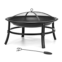 Fire Pit for Outside 26 inch Firepit Outdoor Wood Burning Small Bonfire Pit BBQ Grill Pit Bowl with Spark Screen,Log Grate,Poker for Patio Camping Backyard Deck Picnic Porch
