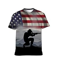 Unisex USA American Novelty T-Shirt Graphic-Colors Short-Sleeve Crewneck Funny: Vintage Mens Multiple 3D Pattern Printed Top