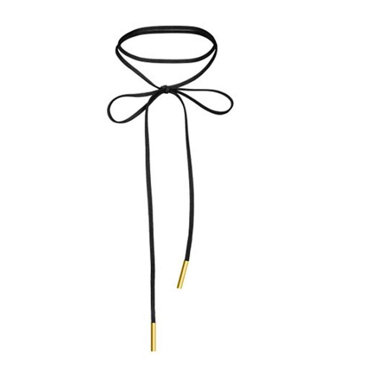 WaMLFac Alloy & Faux Leather Handmade Long Elastic Tassel Necklace, Black, 63-Inch