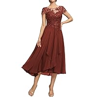 Chiffon Mother of The Bride Dresses Lace Applique Mother Wedding Guest Dresses Tea Length Mom Formal Party Dress