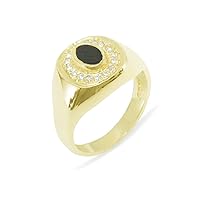 14k Yellow Gold Natural Bloodstone & Cubic Zirconia Mens Signet Ring - Sizes 6 to 12 Available