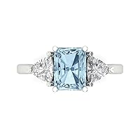 2.94ct Emerald cut 3 stone Solitaire Natural Sky Blue Topaz Proposal Designer Wedding Anniversary Bridal ring 14k White Gold