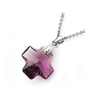 Finejewelers Sterling Silver Purple Color Crystal Cross Pendant Necklace Swarovski Elements 18 Chain