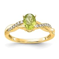 14k Gold Oval Peridot and Diamond Ring Size 7.00 Jewelry for Women
