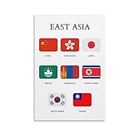 ZGOBMZ East Asian Countries, Countries of East Asia, Flags And Names, Educative Print Poster, Asian Continent, East Asia Unframe 24x36inch(60x90cm)