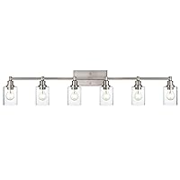 Lucidce Brushed Nickel Vanity Lights Modern 6-Light Wall Light Fixtures with Clear Glass Shades Vintage Industrial Wall Lamps for Bathroom Bedroom