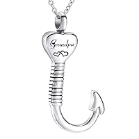 Heart-Shape Fish Hook Cremation Jewelry Ashes Urn Necklace Memorial Pendant Stainless Steel Waterproof Urn Pendant (grandpa)