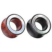 COOEAR 2 Pairs Wood Ear Gauges Double Flared Ear Tunnels and Plugs Seashell Circle style Earrings Stretcher.