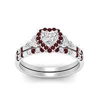 Choose Your Gemstone Halo Edwardian Wedding Ring and Band Sterling Silver Heart Shape Wedding Ring Sets Everyday Jewelry Wedding Jewelry Handmade Gifts for Wife US Size 4 to 12