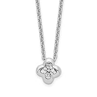 Sterling Silver Cable Rhodium Plated Polished CZ Flower Necklace 18 Inches x 7 mm