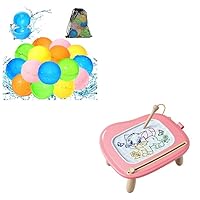 Reusable Water Balloons+Sturdy Magnetic Drawing Board Sketch Doodle Pad for 1 2 3 Years Old Girl, Self Sealing Water Bomb, Pool Beach Water Toys for Kids Ages 3-12, Magnetic Water Balloons