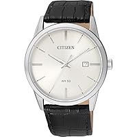 Citizen Quartz Mens Watch, Stainless Steel with Leather strap, Casual, Black (Model: BI5000-01A)