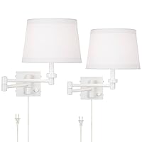 360 Lighting Vero Modern Swing Arm Wall Lamps Set of 2 White Metal Plug-in Light Fixture Fabric Tapered Drum Shade Decor for Bedroom Bedside House Reading Living Room Home Hallway Dining