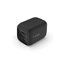 65W Dual USB-C Wall Charger, Fast Charging PD 3.0 w/GaN Technology for iPhone Series, iPad Pro 12.9, MacBook, Galaxy Series, Tablet, & More - Black