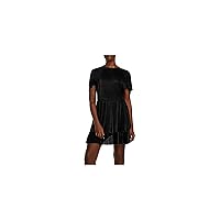 Aqua Curve | Textured Ruffled Hem Dress | Black