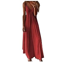 Women's Summer Casual Maxi Dresses 2024 Bohemian Spaghetti Strap Floral Long Maxi Dress V Neck Casual Flowy Sundresses