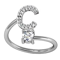 Women's Stainless Steel Single Cubic Zirconia Stackable Initial Letter Ring Dainty Thin Alphabet Rings Jewelry Gifts