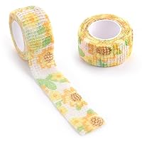 KADS Self Adhesive Bandage Wrap 2.5cmX 4m Sports Tape Breathable Waterproof Thicken Penholder Elastic Bandage for Sports, nails, toe Tape, Non-Woven Bandage (Yellow Sunflower)