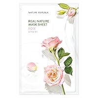 Refreshing Moisturizing Face Mask Sheet - Nature Republic Real Nature Rose Extract Natural-Derived Cellulose Sheet Long Lasting Soothing Calming 10pcs x 23ml/0.77fl.oz