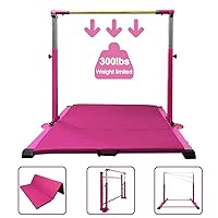 Gymnastics Kip Bar with Mat for Home Indoor Training,Horizontal Bar for Kids Girls Junior,Adjustable Arms from 3' - 5' Gym Equipment,1-4 Levels,300lbs Weight Capacity