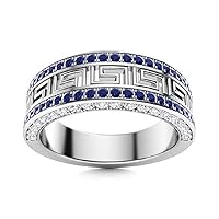 1.80Ctw Round Cut Sapphire Simulated Diamond Men's Ring 14K White Gold Plated