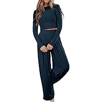 Ezbelle womenss Fall Fashion Lounge Sets Pajama Two Piece Cropped Pullover Jammies Outfits Casual Loungewear