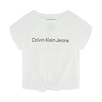 Calvin Klein Girls' Logo T-Shirt with Front Tie Knot, Short Sleeve Tee with Tagless Interior