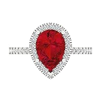 2.55 Brilliant Pear Cut Solitaire W/Accent Halo Stunning Simulated Ruby Anniversary Promise ring Solid 18K White Gold