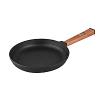 Kitchen Cooking Pans Cast Iron Skillet Round Frying Pan with Removable Wooden Handle Cookware Crepe Pan Camping Pan for Indoor and Outdoor Cooking (2.14 qt. 10.2'')