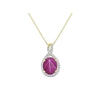 Rylos Necklaces For Women 14K Yellow Gold - Diamond & Star Ruby Pendant Necklace With 18