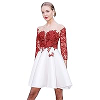 Women's Scoop Neck Lace Homecoming Dress Applique Short Prom Gown Dress