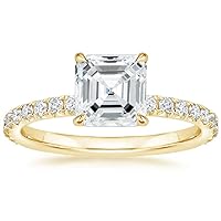 10K Solid Yellow Gold Handmade Engagement Ring 2.0 CT Asscher Cut Moissanite Diamond Solitaire Wedding/Bridal Ring Set for Women/Her Proposes Rings