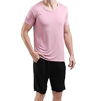 Mens' Short Sleeve Pajamas with Shorts Sets Thin soft Comfortable Sleepwear Set Casual Loungewear for Mens