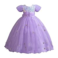 Little Girls Princess Dress Bubble Sleeves Sequined Flower Girl Birthday Party Pageant Long Holiday Dress