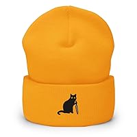 Cuffed Beanie Cat, Funny Cat Holding a Knife Embroidered Hat, Cat Lovers, cat Beanie Embroidered Beanie Cute cat