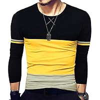 Mens Slim Fitted Short/Long-Sleeve Tee Shirts Cotton Contrast Color Stitching T-Shirt Fashion Top