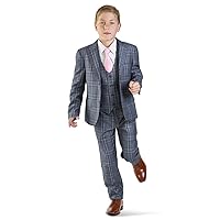 Boys Suit Tuxedo 5 Piece Set Windowpane Plaid Peak Lapel Vest Kids Dress Formal 35071