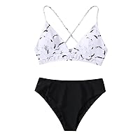 XJYIOEWT Women Shorts Suit Swimsuit Beachwear Swimwear Push-Up Random Set Print Floral Swimwears Tankinis Set