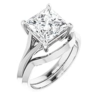 10K/14K/18K Solid White Gold Handmade Engagement Ring, 3 CT Princess Cut Moissanite Solitaire Ring, Diamond Wedding Ring Set for Women/Her, Anniversary/Propose Gift, VVS1