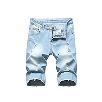 PASOK Men's Casual Denim Shorts Distressed Stretchy Jeans Shorts Ripped Short Pants