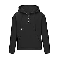 Mens Fashion Long Sleeve 1/4 Button Up Hoodies Oversized Sweatshirt Causal Drawstring Fleece Pullover Tops Fall Outfits