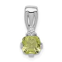 925 Sterling Silver Polished Prong set Open back Rhodium Plated Diamond and Peridot Pendant Necklace Jewelry Gifts for Women