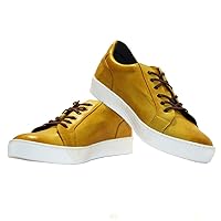 Modello Libarrio - Handmade Italian Mens Color Yellow Fashion Sneakers Casual Shoes - Cowhide Smooth Leather - Lace-Up