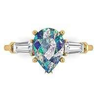 Clara Pucci 2.5 ct Pear Baguette cut 3 stone Solitaire Blue Moissanite Ideal Engagement Promise Anniversary Bridal Ring 18K Yellow Gold