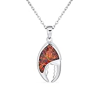 Bling Jewelry Nautical Tropical Beach Vacation Lovers Be My Lobster Crab Claw Created Opal Dangle Pendant Necklace For Women Girlfriend .925 Sterling Silver