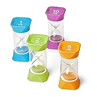 hand2mind Jumbo 1, 2, 5, and 10 Minute Sand Timer Set with Soft Rubber End Caps, Hourglass Timer, Visual Timer for Toddlers, Calm Down Corner, Time Out Timer, Large Classroom Timer (Set of 4)